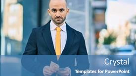 Presentation with canadian - Slide deck enhanced with young-hispanic-bald-businessman background and a teal colored foreground