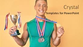  Presentation with champion - Slide deck enhanced with young-hispanic-boy-holding-champion background and a yellow colored foreground