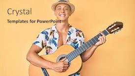  Presentation with classical guitar - Presentation design consisting of young-hispanic-boy-wearing-summer background and a yellow colored foreground