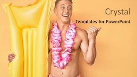  Presentation with matress - Colorful presentation design enhanced with young-hispanic-boy-wearing-swimsuit backdrop and a yellow colored foreground