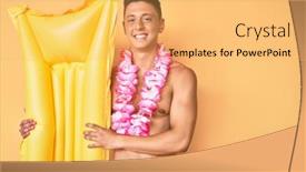  Presentation with matress - Colorful presentation design enhanced with young-hispanic-boy-wearing-swimsuit backdrop and a yellow colored foreground