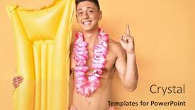 Presentation with matress - Audience pleasing PPT theme consisting of young-hispanic-boy-wearing-swimsuit backdrop and a yellow colored foreground