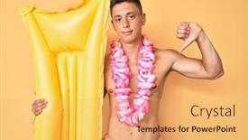  Presentation with matress - Presentation theme with young-hispanic-boy-wearing-swimsuit background and a yellow colored foreground