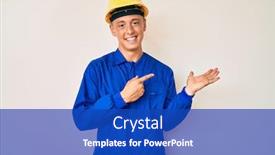  Presentation with worker - Colorful PPT theme enhanced with young-hispanic-boy-wearing-worker backdrop and a royal blue colored foreground