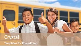  Presentation with school bus - Slide deck having young hispanic boys and girl background and a  colored foreground