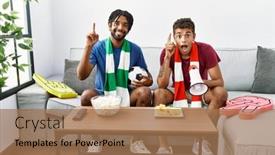  Presentation with football - PPT theme consisting of young-hispanic-brothers-football-hooligans background and a coral colored foreground