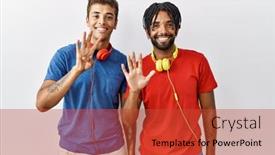  Presentation with number - Slide set with young-hispanic-brothers-standing-over background and a red colored foreground