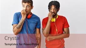  Presentation with anxiety - Slides featuring young-hispanic-brothers-standing-over background and a red colored foreground