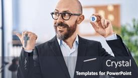  Presentation with bitcoin - Slide set enhanced with young-hispanic-business-man-holding background and a tawny brown colored foreground