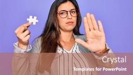  Presentation with cooperation puzzle - Slide set having young-hispanic-business-woman-holding background and a coral colored foreground