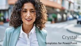  Presentation with confident young hispanic woman - Slide set having young-hispanic-business-woman-wearing background and a  colored foreground