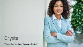  Presentation with confident young hispanic woman - Presentation design enhanced with young-hispanic-business-woman-wearing background and a light gray colored foreground