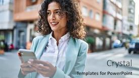  Presentation with confident young hispanic woman - PPT theme consisting of young-hispanic-business-woman-wearing background and a light blue colored foreground