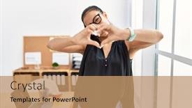  Presentation with heart love - Slide set with young-hispanic-business-woman-working background and a coral colored foreground