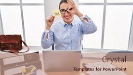  Presentation with taxes - Slide deck featuring young-hispanic-business-woman background and a coral colored foreground