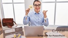  Presentation with taxes - PPT theme enhanced with young-hispanic-business-woman background and a coral colored foreground