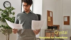  Presentation with reading assessment - PPT layouts enhanced with young-hispanic-businessman-concentrate-reading background and a  colored foreground