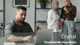  Presentation with networking - Presentation theme having young-hispanic-businessman-networking background and a  colored foreground