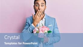  Presentation with hand holding flowers - PPT theme having young-hispanic-businessman-wearing-business background and a teal colored foreground