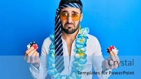  Presentation with casino - Slide deck with young-hispanic-businessman-wearing-party background and a light blue colored foreground