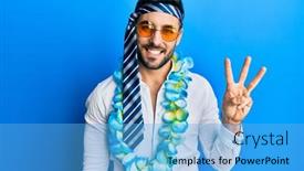  Presentation with party - Presentation theme consisting of young-hispanic-businessman-wearing-party background and a light blue colored foreground