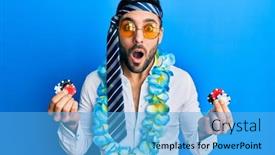  Presentation with casino - Cool new theme with young-hispanic-businessman-wearing-party backdrop and a light blue colored foreground