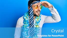  Presentation with far away - Cool new theme with young-hispanic-businessman-wearing-party backdrop and a teal colored foreground