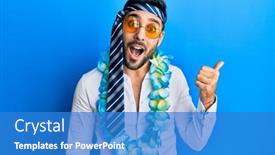  Presentation with party - PPT layouts enhanced with young-hispanic-businessman-wearing-party background and a teal colored foreground