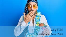  Presentation with cocktail party - Cool new presentation design with young-hispanic-businessman-wearing-party backdrop and a teal colored foreground