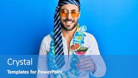  Presentation with cocktail party - Beautiful PPT layouts featuring young-hispanic-businessman-wearing-party backdrop and a teal colored foreground