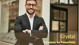  Presentation with city - Audience pleasing PPT theme consisting of young-hispanic-businessman-with-arms backdrop and a tawny brown colored foreground