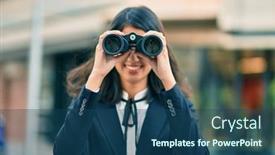  Presentation with new opportunity - Slide set enhanced with young-hispanic-businesswoman-looking background and a ocean colored foreground