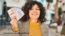  Presentation with swedish - Slide set having young-hispanic-businesswoman-smiling-happy background and a coral colored foreground