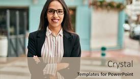  Presentation with hispanic - Colorful slide set enhanced with young-hispanic-businesswoman-smiling-happy backdrop and a mint green colored foreground