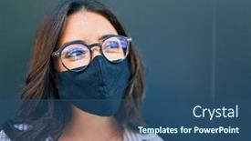  Presentation with coronavirus - Audience pleasing PPT theme consisting of young-hispanic-businesswoman-wearing-coronavirus backdrop and a ocean colored foreground