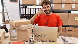  Presentation with call center - Slide deck consisting of young-hispanic-call-center-agent background and a  colored foreground