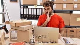  Presentation with secret agent - PPT layouts having young-hispanic-call-center-agent background and a coral colored foreground