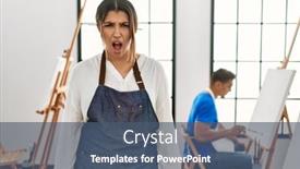  Presentation with studio - Theme featuring young-hispanic-couple-at-art background and a ocean colored foreground