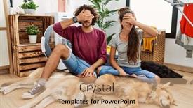  Presentation with laundry - Presentation theme having young-hispanic-couple-doing-laundry background and a  colored foreground