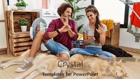  Presentation with laundry - Presentation design consisting of young-hispanic-couple-doing-laundry background and a  colored foreground