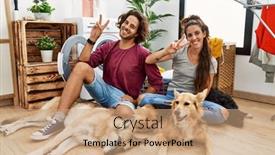  Presentation with laundry - Presentation theme consisting of young-hispanic-couple-doing-laundry background and a coral colored foreground