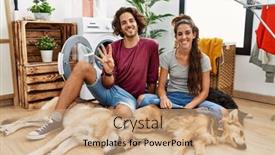  Presentation with young happy couple - Slide set featuring young-hispanic-couple-doing-laundry background and a coral colored foreground