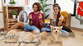  Presentation with laundry - PPT layouts consisting of young-hispanic-couple-doing-laundry background and a coral colored foreground