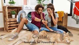  Presentation with laundry - Presentation theme with young-hispanic-couple-doing-laundry background and a coral colored foreground