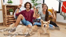  Presentation with laundry - Slide set having young-hispanic-couple-doing-laundry background and a coral colored foreground