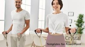  Presentation with strong - PPT theme featuring young-hispanic-couple-doing-strong background and a  colored foreground