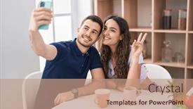  Presentation with coffee - PPT theme having young-hispanic-couple-drinking-coffee background and a coral colored foreground
