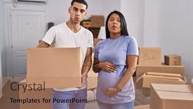  Presentation with new baby - PPT theme consisting of young-hispanic-couple-expecting background and a  colored foreground