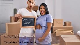  Presentation with new baby - Presentation design consisting of young-hispanic-couple-expecting background and a  colored foreground