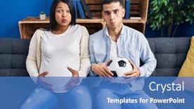  Presentation with baby sitting - Slide deck with young-hispanic-couple-expecting background and a teal colored foreground